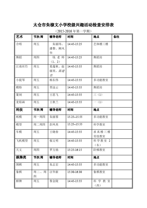 太仓市朱棣文小学校级兴趣活动检查安排表
