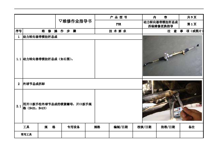 比亚迪F3R动力转向器带横拉杆总成拆装维修更换指导