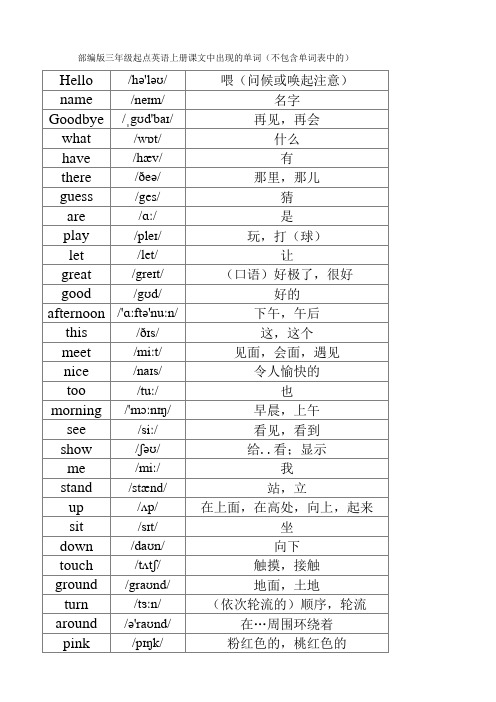 部编版三年级起点英语上册课本中出现的单词