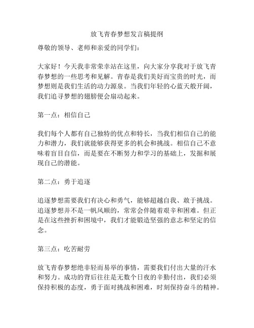 放飞青春梦想发言稿提纲