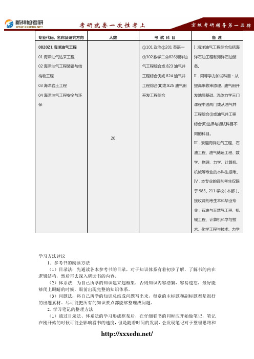 2016-2017中国石油大学海洋油气工程考试科目、考研真题、考研参考书目考研经验--新祥旭考研辅导