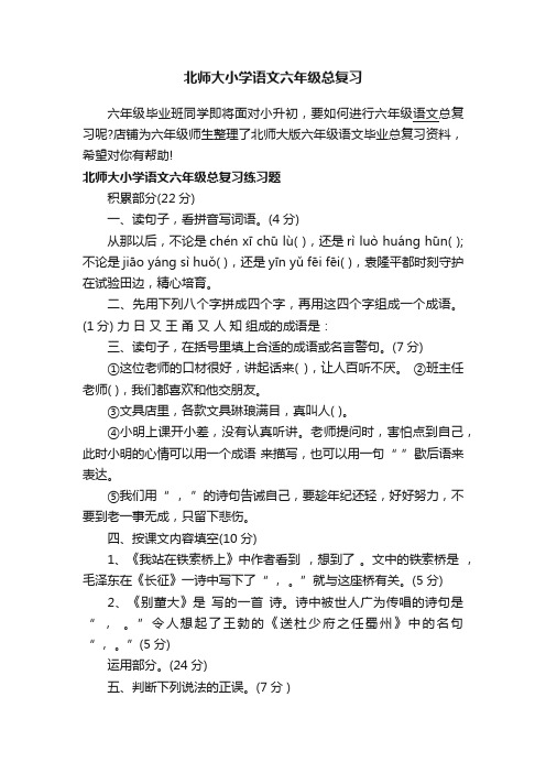 北师大小学语文六年级总复习