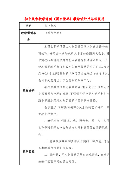 初中美术教学课例《黑白世界》教学设计及总结反思