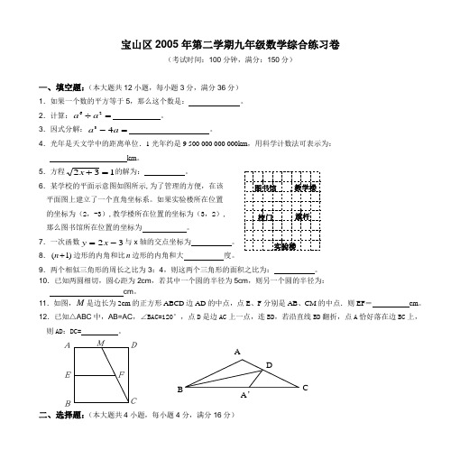 宝山区2005年第二学期九年级数学综合练习卷.