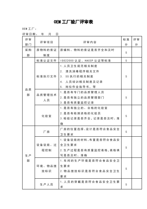 OEM工厂验厂评审表