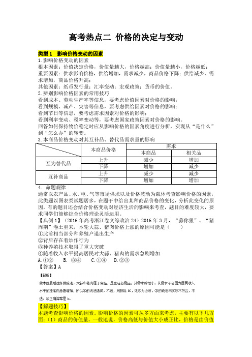 2018年高考政治热点与题型全突破：专题1.3 高考热点二 价格的决定与变动