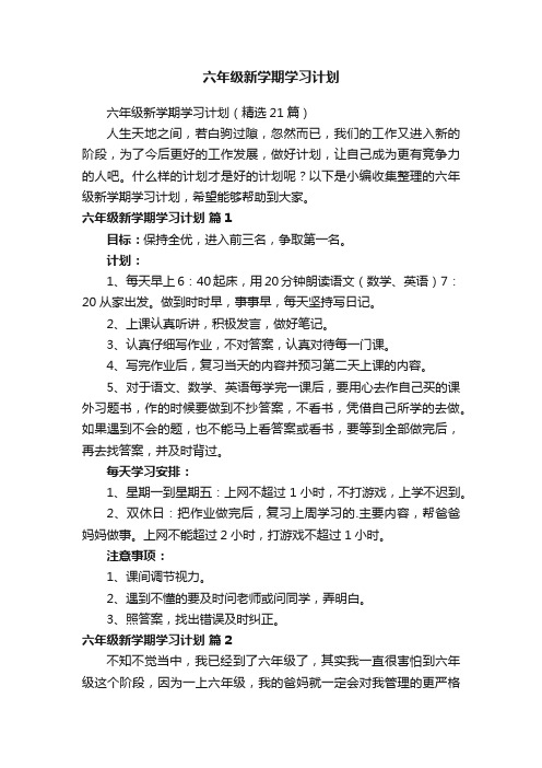 六年级新学期学习计划