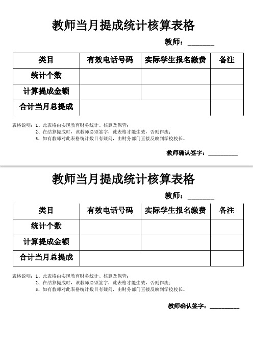 全员招生各教师各提成统计核算表格