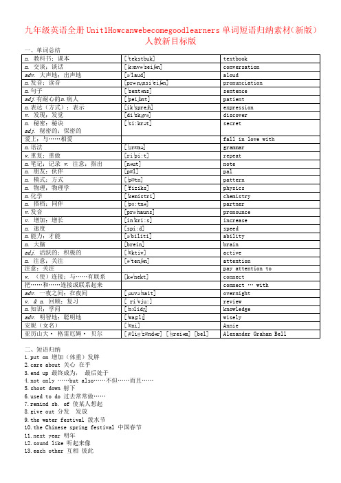 九年级英语全册Unit1Howcanwebecomegoodlearners单词短语归纳素材(新版)人教新目标版