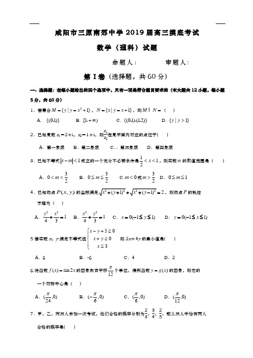 2019届咸阳市三原南郊中学高三摸底考试(理科)--