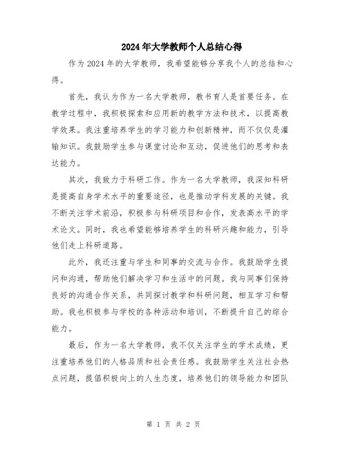 2024年大学教师个人总结心得