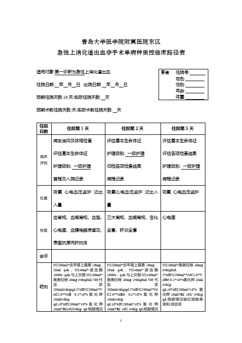 1急性上消化道出血医师版临床路径表