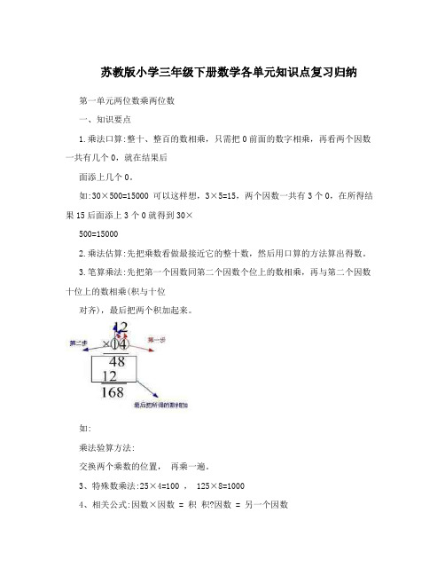 (word完整版)苏教版小学三年级下册数学各单元知识点复习归纳,推荐文档