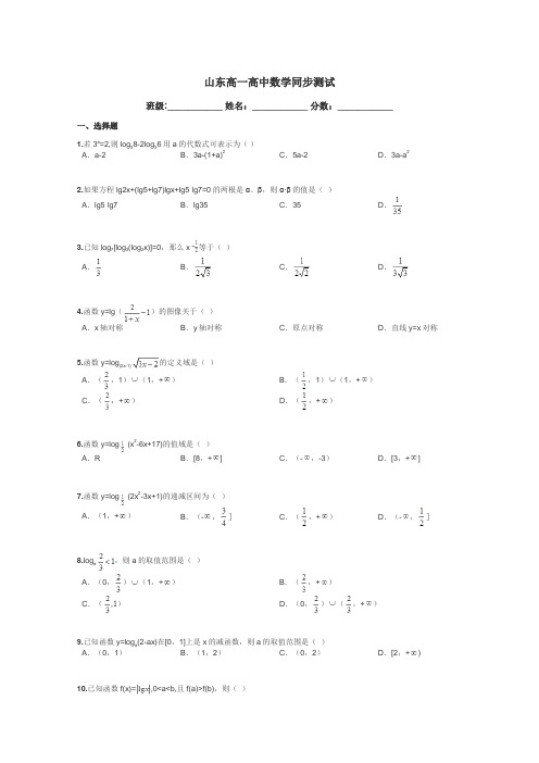 山东高一高中数学同步测试带答案解析
