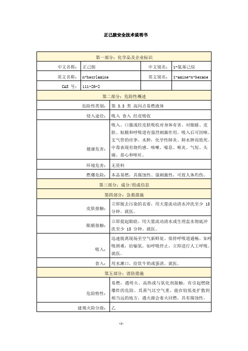 正己胺安全技术说明书