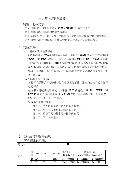 算术逻辑运算器实验