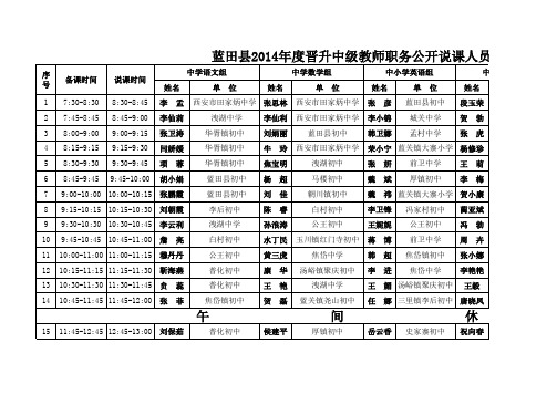 测试安排表