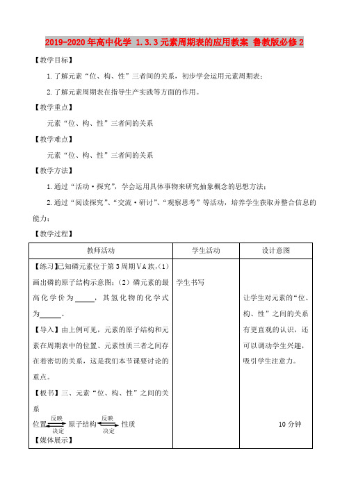 2019-2020年高中化学 1.3.3元素周期表的应用教案 鲁教版必修2