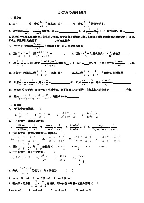 分式及分式方程综合精讲精练