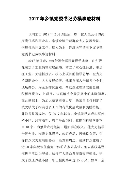 2017年乡镇党委书记劳模事迹材料(篇二)