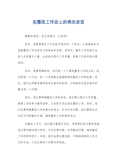 在整改工作会上的表态发言