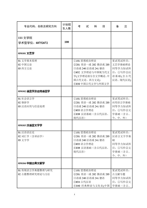 武汉大学专业代码. 考研资料doc