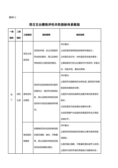 项目支出绩效评价共性指标体系框架