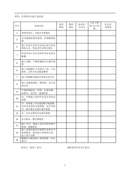 冷却塔安全施工检查表