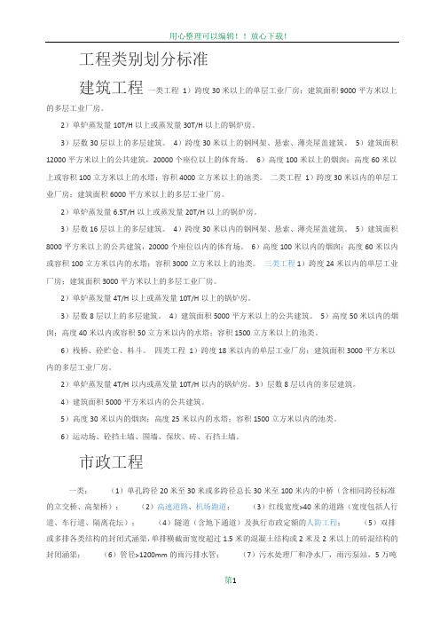 各专业建筑工程类别划分标准