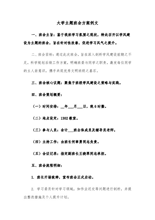 大学主题班会方案例文（四篇）