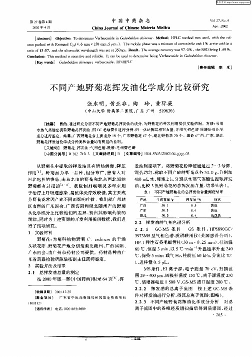 不同产地野菊花挥发油化学成分比较研究