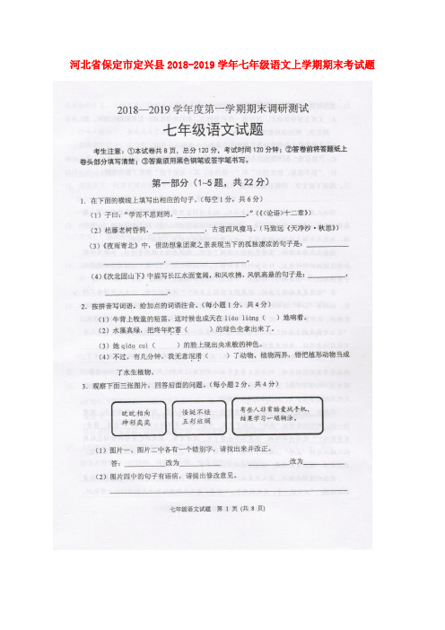 河北省保定市定兴县2018_2019学年七年级语文上学期期末考试题(扫描版)