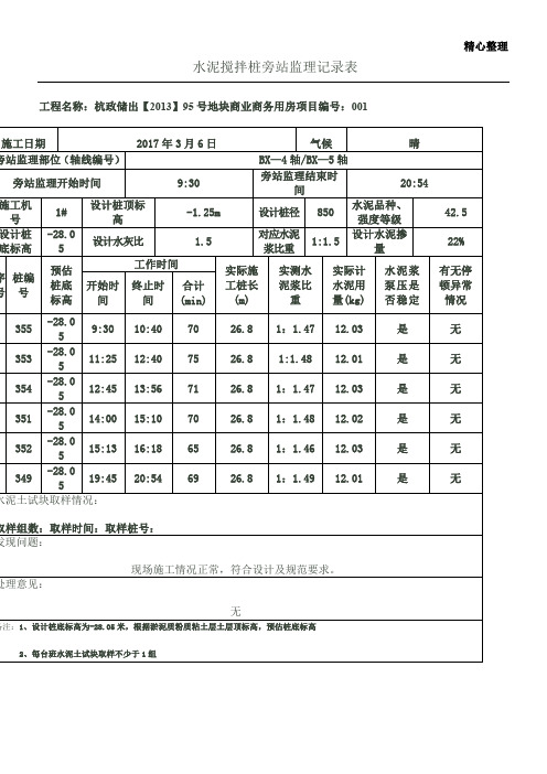 水泥搅拌桩旁站监理记录表 (2)