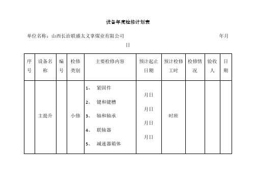 设备(大、中、小)年度检修计划表