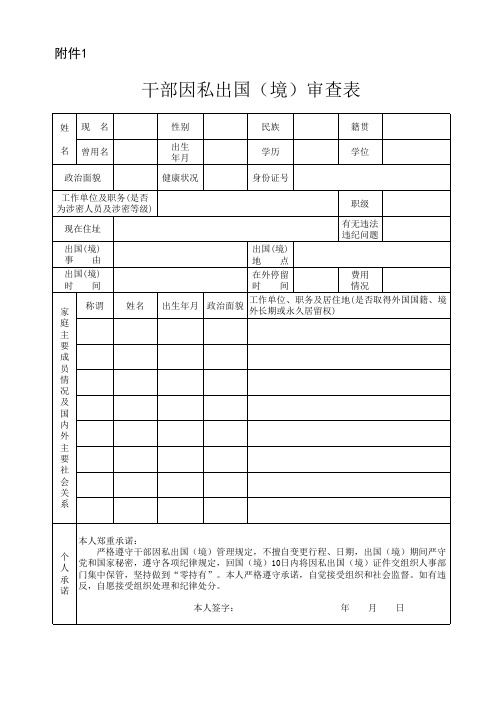 干部因私出国 境 审查表