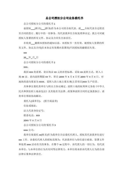 总公司授权分公司业务委托书