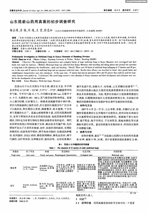 山东昆嵛山药用真菌的初步调查研究