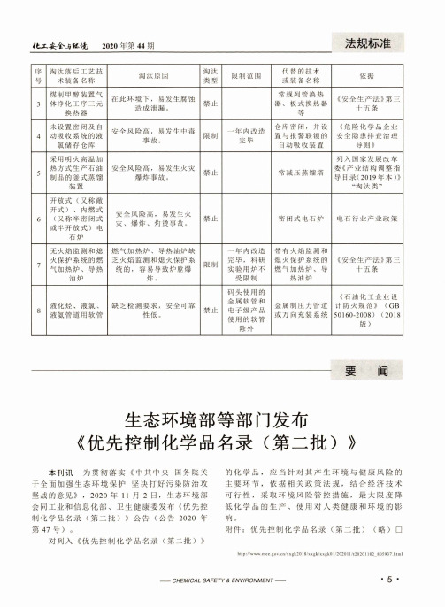 生态环境部等部门发布《优先控制化学品名录(第二批)》