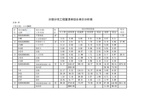 分部分项工程量清单综合单价分析表(DOC13页)