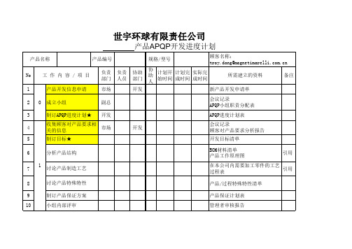 APQP实施进度计划Case