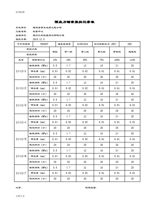 预应力锚索张拉记录簿表