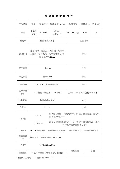 涂锡铜带检验报告