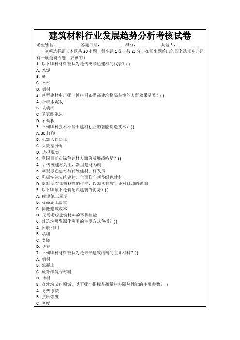 建筑材料行业发展趋势分析考核试卷