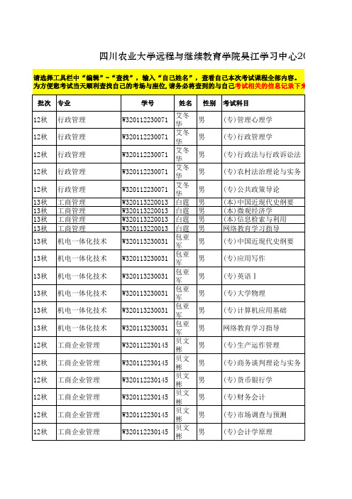 川农吴江学习中心2014年3月考试安排表