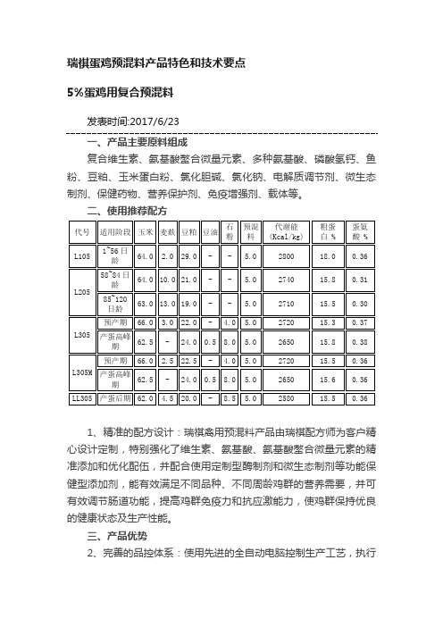 瑞祺蛋鸡预混料产品特色和技术要点