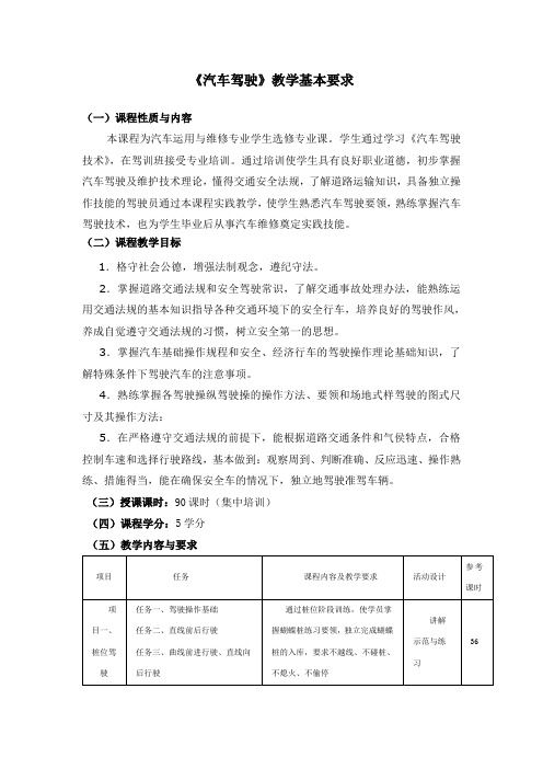 汽车驾驶教学要求