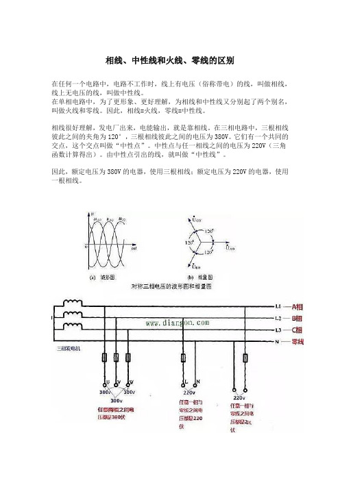 相线、中性线和火线、零线的区别