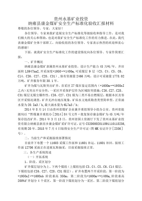 安全生产标准化验收评级汇报材料文书