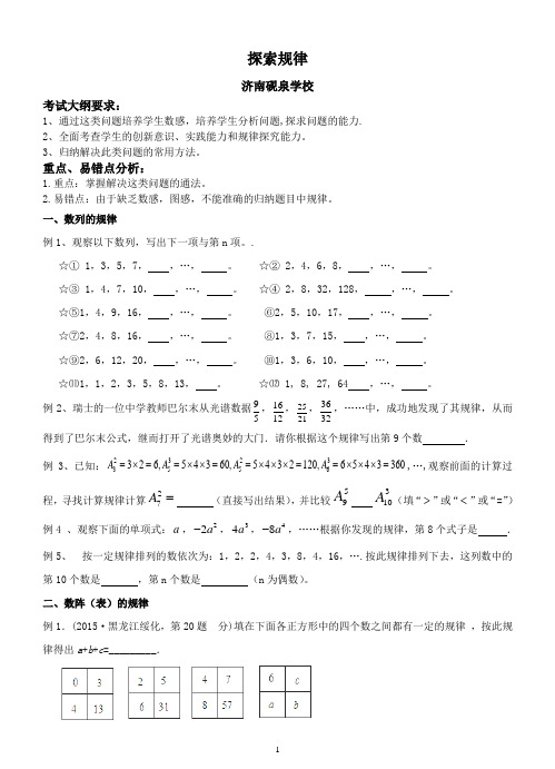 2016年山东省济南市历下区初三二轮复习学案11:探索规律