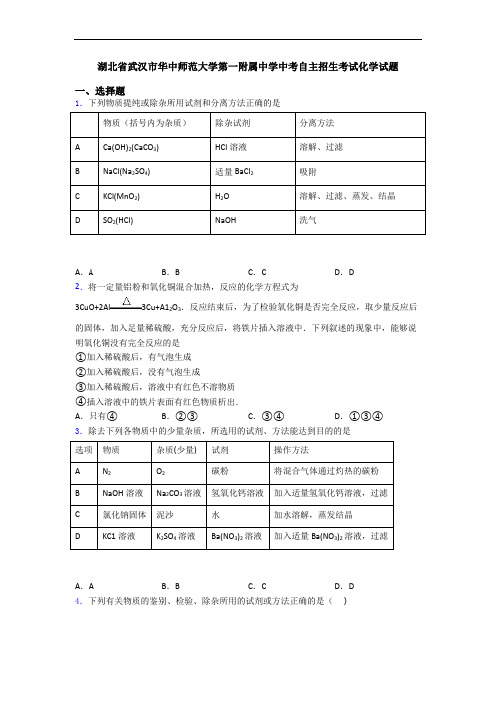 湖北省武汉市华中师范大学第一附属中学中考自主招生考试化学试题